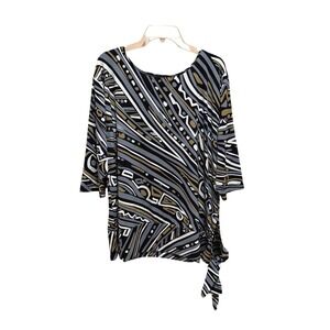 Bob Mackie Wearable Art Abstract Print Tie Hem Top Lagenlook Jersey Knit Flowy